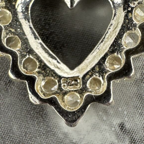 Vintage Sterling Silver Cubic Zirconia Open Heart Necklace Pendant & Chain - Picture 5 of 8